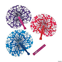 Red, Purple & Blue Hibiscus Folding Fans<br>1 dozen