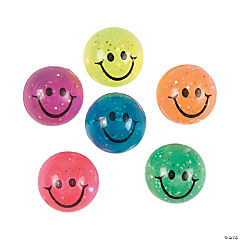 Smile Face Bouncy Balls w/Glitter<br>1 dozen